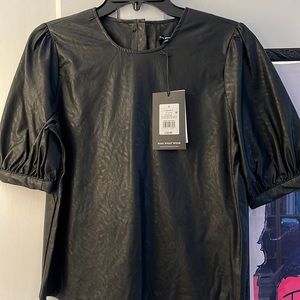 NWT Faux Leather Who What Wear top. Size Small